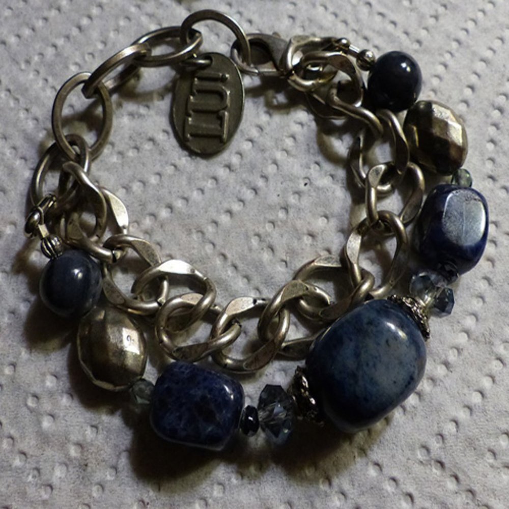 Lu Dark Blue Paraiba & Jadeite Bead Bracelet